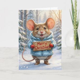 Christmas Mouse In Winter Forest Card
