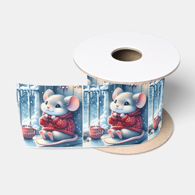 Christmas Mouse In Winter Window Satin Ribbon (Spool)