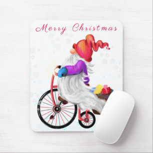 Christmas Mouse Pad Gift Gnome with Bike and Gifts