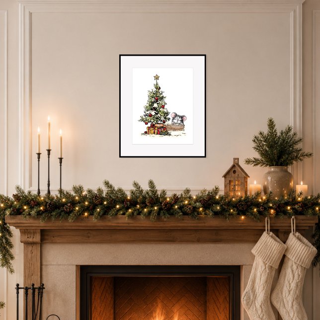 Christmas Mouse Under the Tree Poster (Bring quiet holiday charm to your home.)