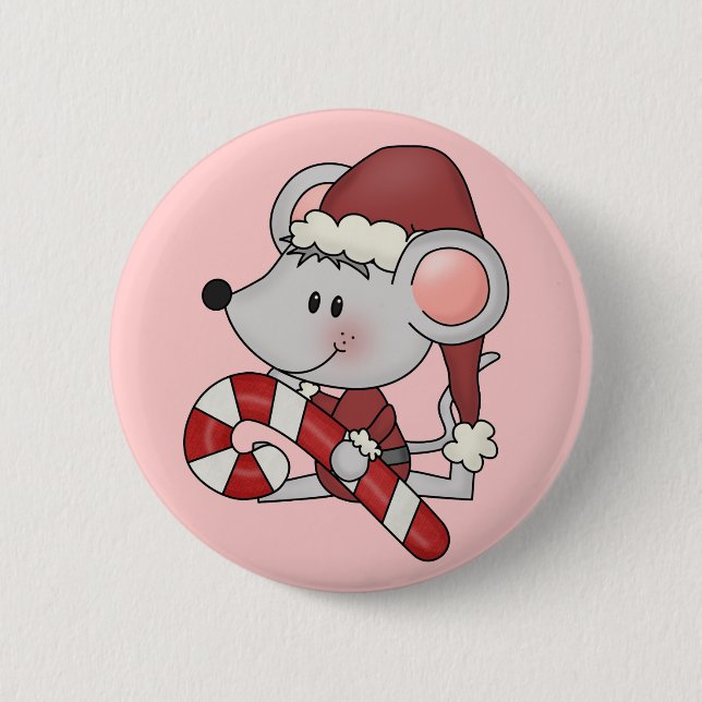 Christmas Mouse With Candy Cane 2 Inch Round Button (Front)