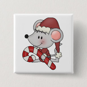 Christmas Mouse With Candy Cane 2 Inch Square Button