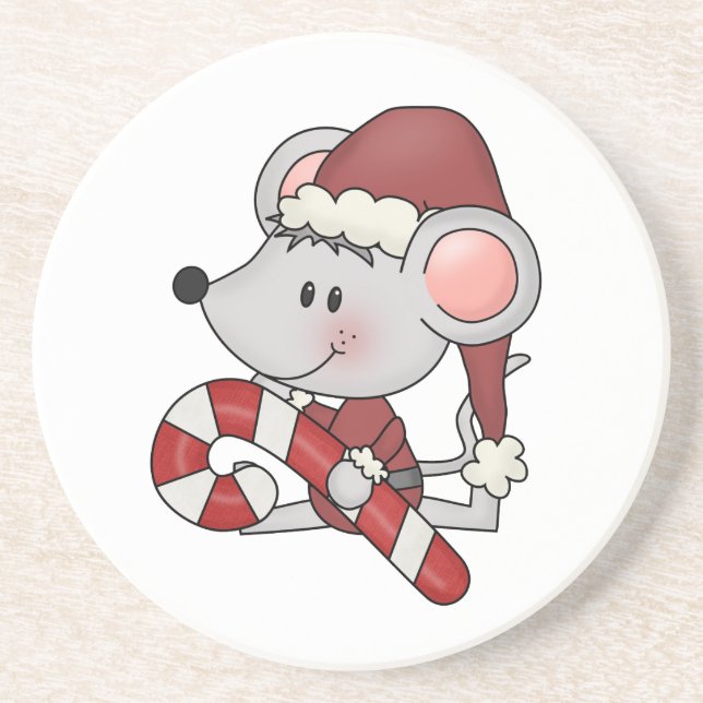 Christmas Mouse With Candy Cane Coaster (Front)