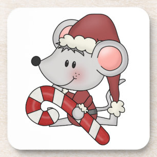 Christmas Mouse With Candy Cane Coaster