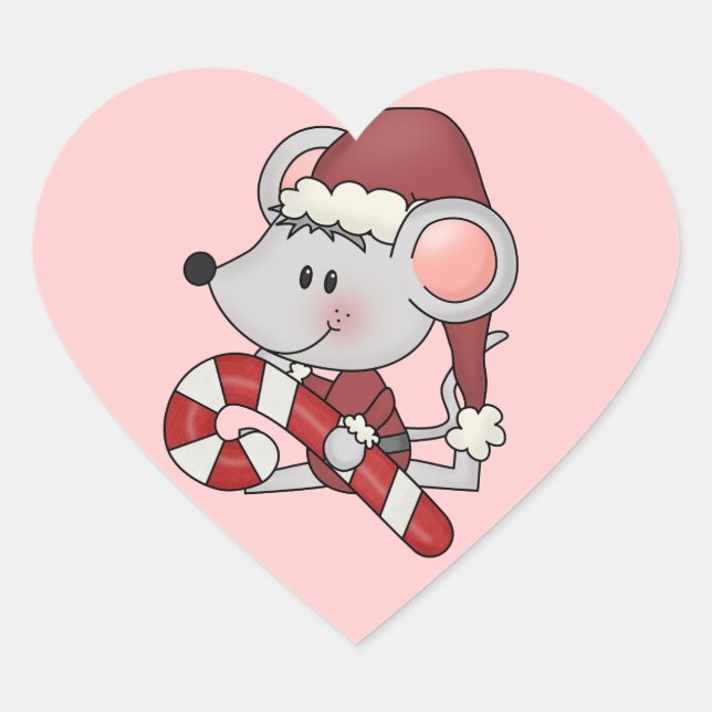 Christmas Mouse With Candy Cane Heart Sticker (Front)