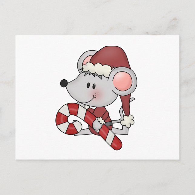 Christmas Mouse With Candy Cane Holiday Postcard (Front)