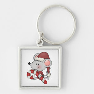 Christmas Mouse With Candy Cane Keychain