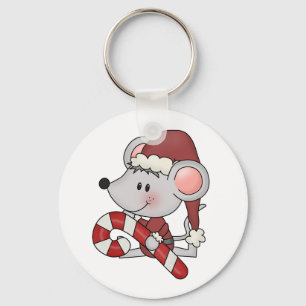 Christmas Mouse With Candy Cane Keychain