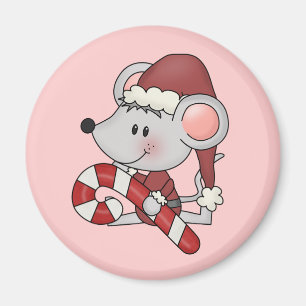 Christmas Mouse With Candy Cane Magnet