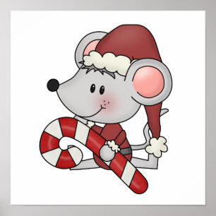 Christmas Mouse With Candy Cane Poster