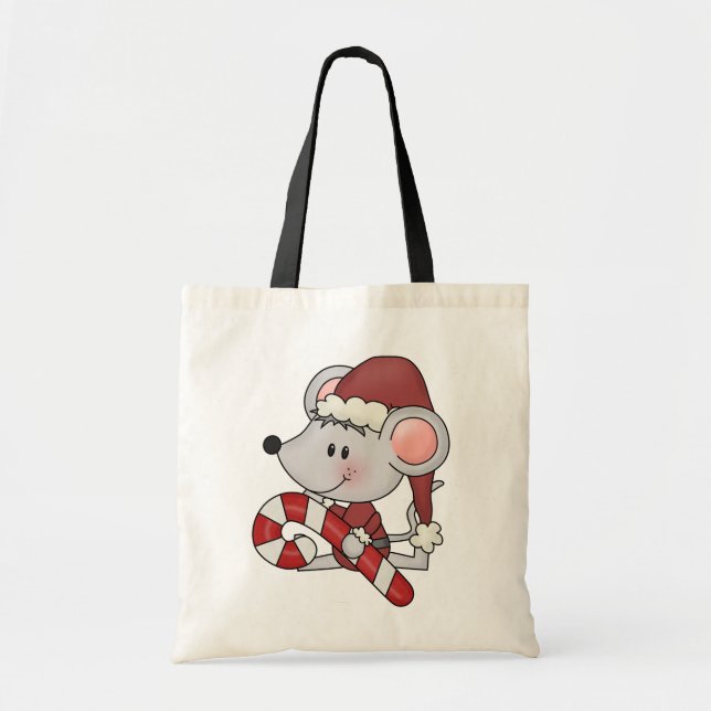 Christmas Mouse With Candy Cane Tote Bag (Front)