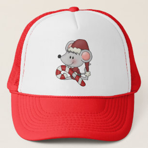 Christmas Mouse With Candy Cane Trucker Hat