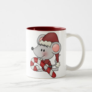 Christmas Mouse With Candy Cane Two-Tone Coffee Mug