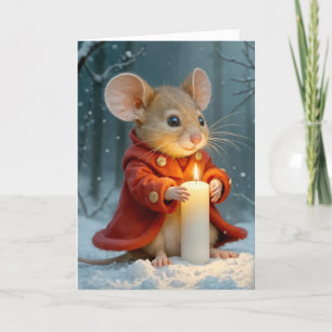 Christmas Mouse With Glowing Candle Holiday Card