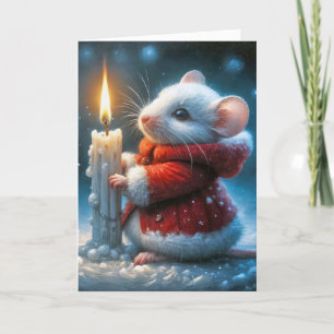 Christmas Mouse With Glowing Candle Holiday Card