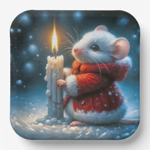 Christmas Mouse With Glowing Candle Paper Plate