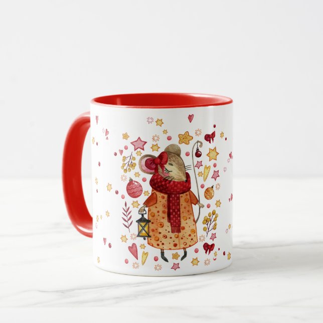 Christmas Mouse With Lantern Mug (Front Left)