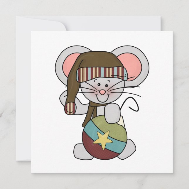 Christmas Mouse With Ornament Holiday Card (Front)