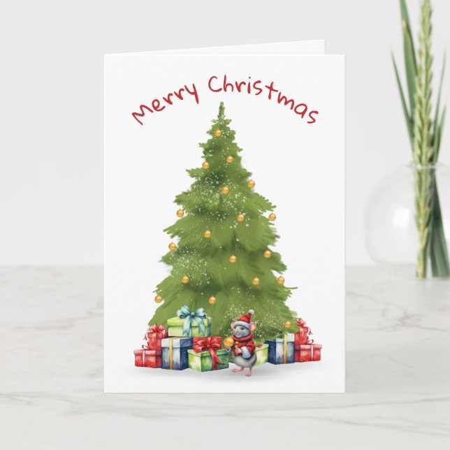 Christmas Mouse With Ornament Holiday Card (Front)