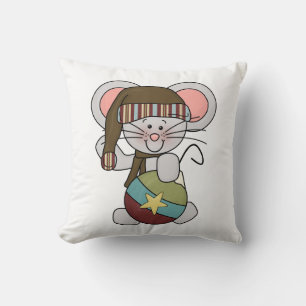 Christmas Mouse With Ornament Throw Pillow