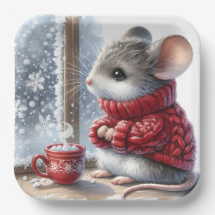 Christmas Mouse With Steaming Hot Cocoa Paper Plate