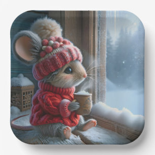 Christmas Mouse With Steaming Hot Cocoa Paper Plate