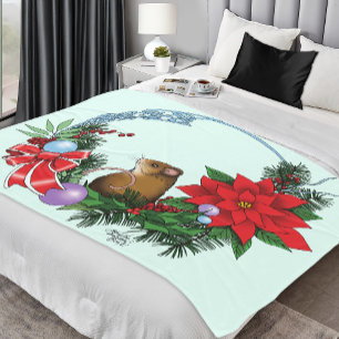 Christmas Mouse Wreath Fleece Blanket