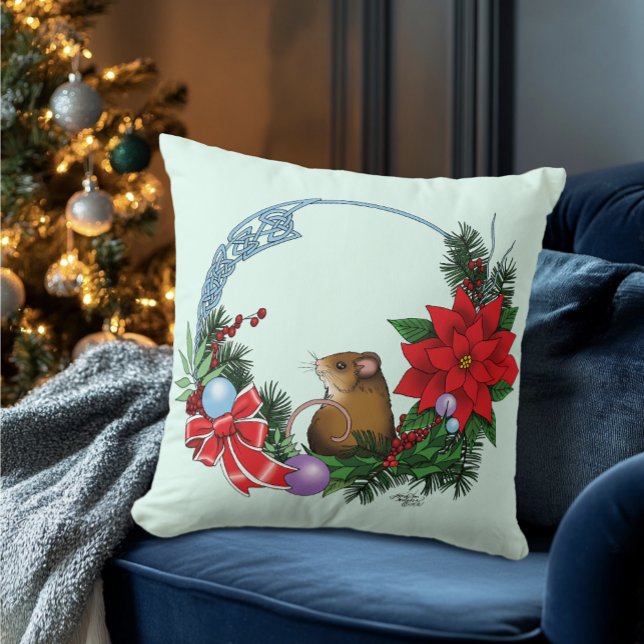 Christmas Mouse Wreath Throw Pillow (Creator Uploaded)
