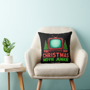  Christmas Movie Junkie Retro Holiday Funny Matchi Throw Pillow