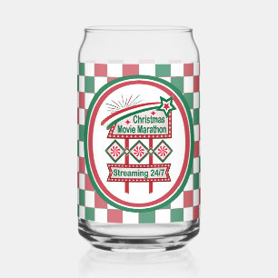 Christmas Movie Marathon Retro Marquee Festive Can Glass