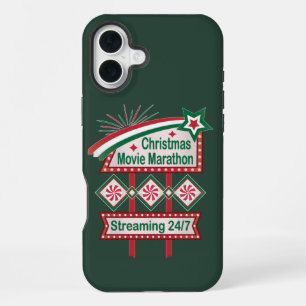 Christmas Movie Marathon Retro Marquee Festive iPhone 16 Plus Case