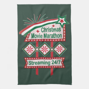 Christmas Movie Marathon Retro Marquee Festive Kitchen Towel