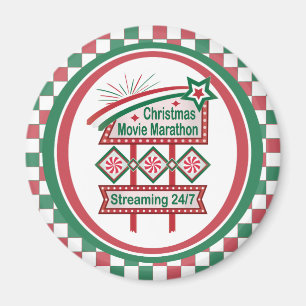 Christmas Movie Marathon Retro Marquee Festive Magnet