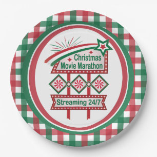 Christmas Movie Marathon Retro Marquee Festive Paper Plate