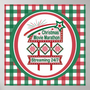 Christmas Movie Marathon Retro Marquee Festive Poster