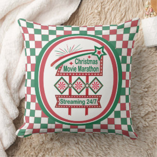 Christmas Movie Marathon Retro Marquee Festive Throw Pillow
