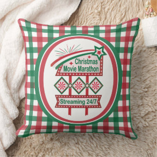 Christmas Movie Marathon Retro Marquee Festive Throw Pillow