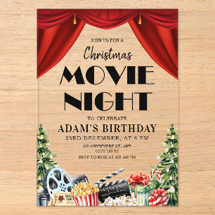 Christmas Movie Night Birthday Outdoor Backyard Acrylic Invitations
