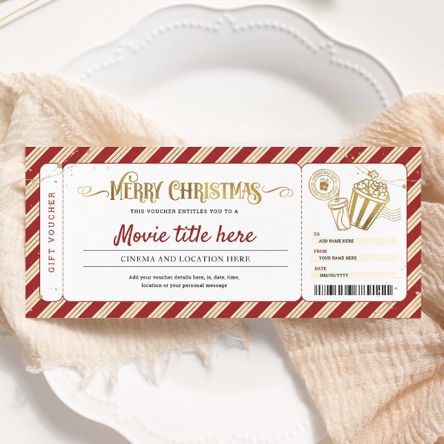 Christmas Movie Night Gift Ticket Voucher Invitation (Creator Uploaded)