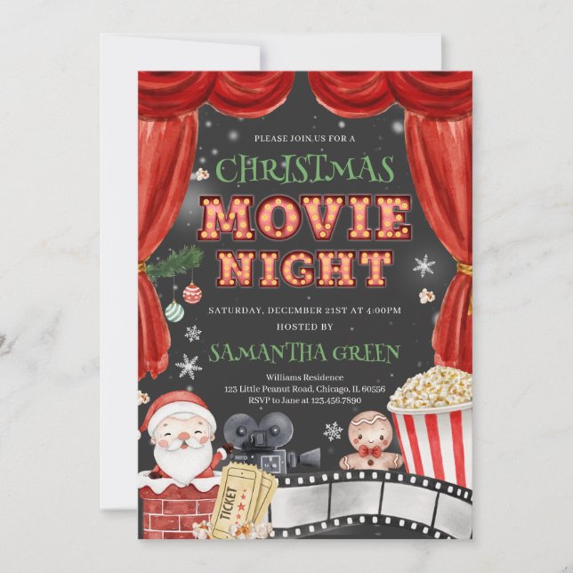 Christmas Movie Night Holiday Party Invitation (Front)