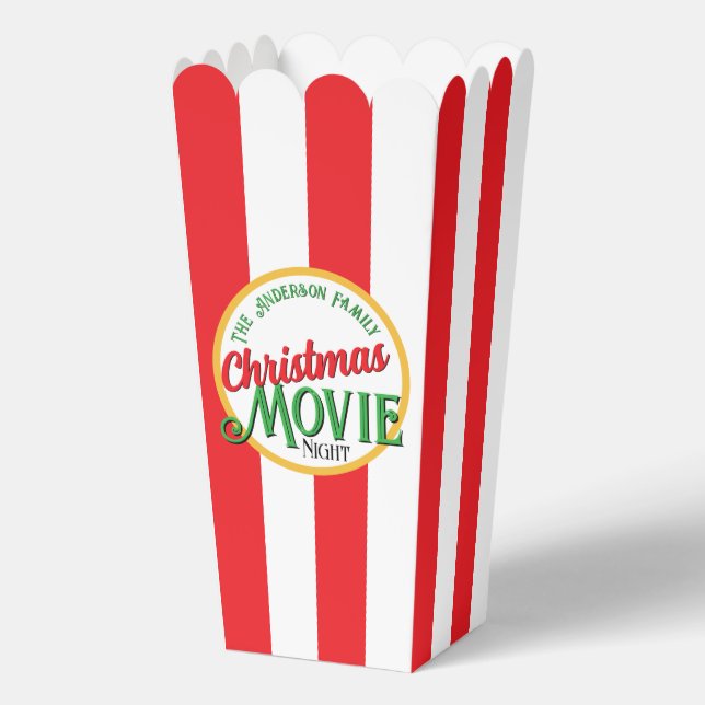 Christmas Movie Night! Striped Festive Popcorn Box (Front)