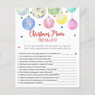 Christmas Movie TRIVIA QUIZ Game Card Flyer