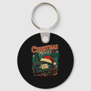 Christmas Movies Chill Retro Vhs Holiday Nostalgia Keychain