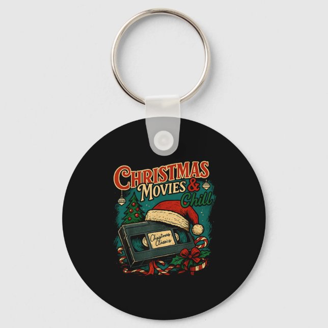 Christmas Movies Chill Retro Vhs Holiday Nostalgia Keychain (Front)