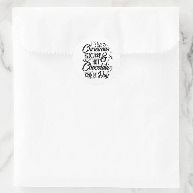 Christmas movies hot chocolate word art classic round sticker (Bag)