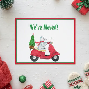 Christmas Moving Announcement Polar Bear Scooter Postcard