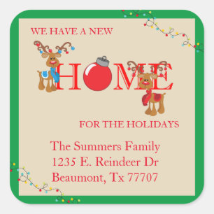Christmas Moving Announcement Reindeer Moving Square Sticker