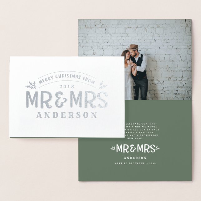 Christmas Mr & Mrs wedding announcement foil photo (Display)