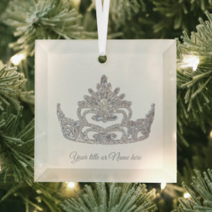 Christmas Mrs. America-like Crown Glass Ornament