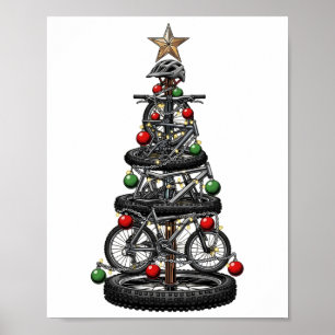 Christmas Mtb Mountain Biking Tree Xmas Funny Men Poster